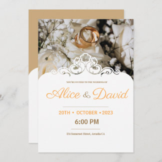 Invitación Anillos de oro modernos con elegante boda de encaj