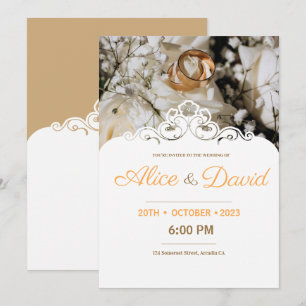 Invitación Anillos de oro modernos con elegante encaje de bod