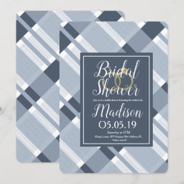 Invitación Anillos de Plaid Azul Polvoriento y Foil para Desp
