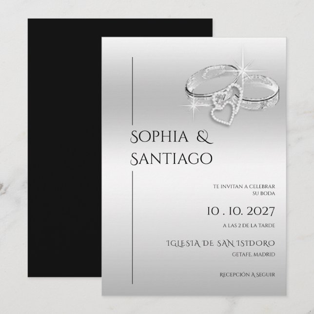 Invitación Anillos Decorativos Románticos Boda Española (Anverso / Reverso)