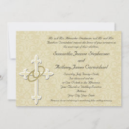 Invitación Anillos dorados con cruz, amor cristiano elegante