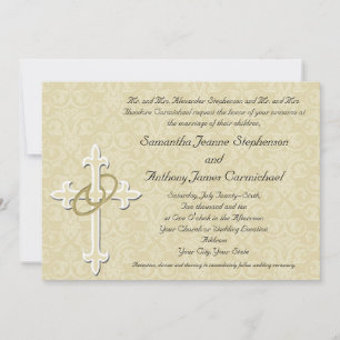 Invitación Anillos dorados con cruz, amor cristiano elegante