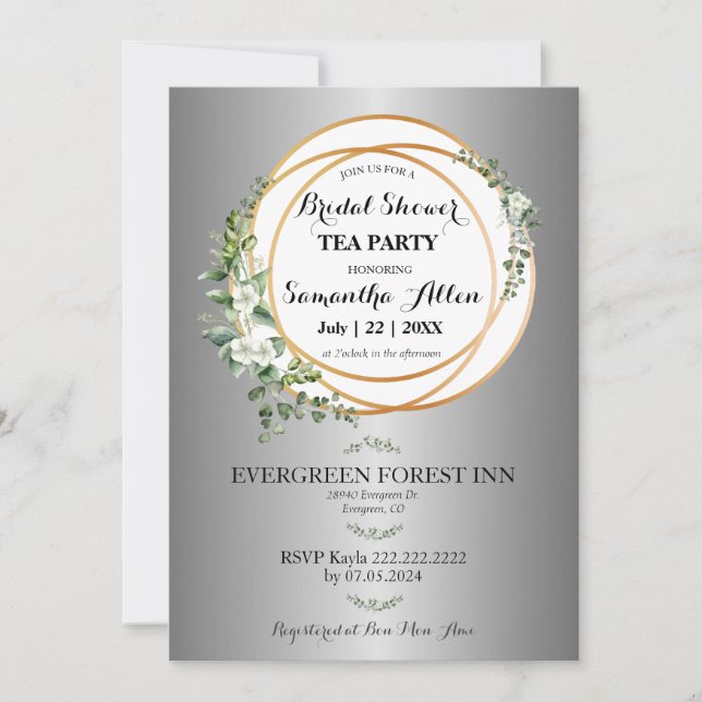 Invitación Anillos dorados y celebración de la ducha de novia (Anverso)
