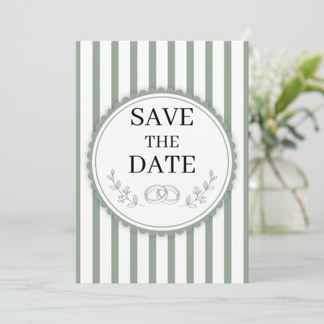 Invitación Anillos Elegantes de Ahorro de Fecha con Rayas Ver (Anverso de pie)