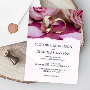 Invitación Anillos elegantes modernos con Rosas Boda púrpura