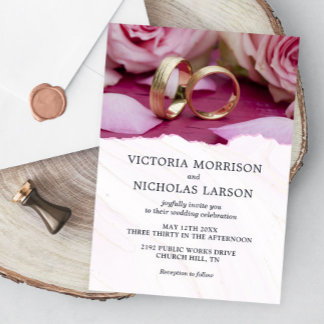 Invitación Anillos elegantes modernos con Rosas Boda púrpura