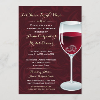 Invitación Anillos en ducha de novia de vidrio de vino