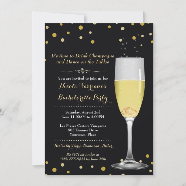 Invitación Anillos en el purpurina de cristal Bachelorette (Anverso)