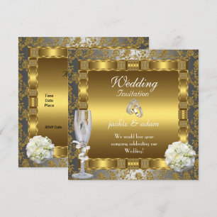 Invitación Anillos Florales Antiguos de Boda de Oro Plata Bla