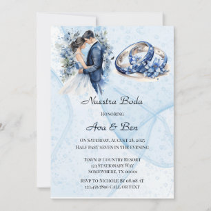 Invitación Anillos Florales de Tinta Navy Polvorienta Fiesta