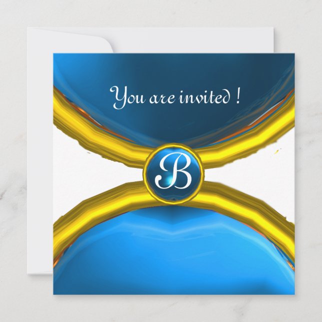 Invitación ANILLOS MÁGICOS, azul de la gema MONOGRAM (Anverso)