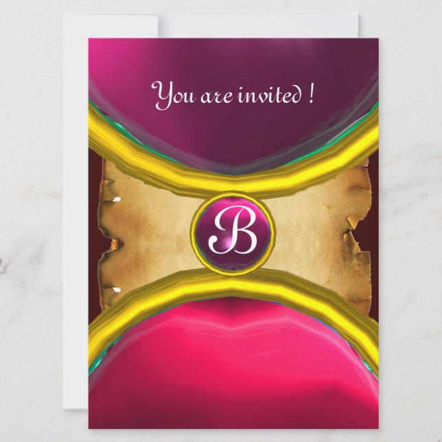 Invitación ANILLOS MÁGICOS ,Gema de pergamino MONOGRAM rosa (Anverso)