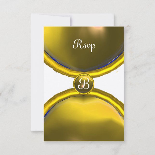 Invitación ANILLOS MÁGICOS ,MONOGRAM rsvp gem dorado amarillo (Anverso)
