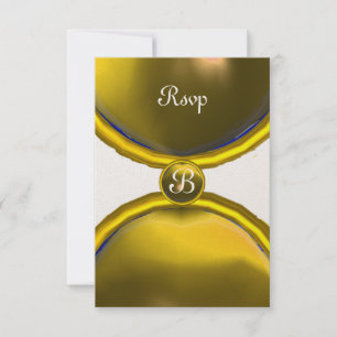 Invitación ANILLOS MÁGICOS ,MONOGRAM rsvp gem dorado amarillo