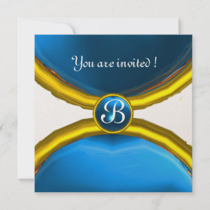 Invitación ANILLOS MÁGICOS, MONOGRAMA gema azul oro