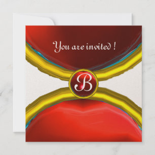 Invitación ANILLOS MÁGICOS, MONOGRAMA gema rojo oro