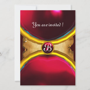 Invitación ANILLOS MÁGICOS, pergamino de MONOGRAM gema rojo b