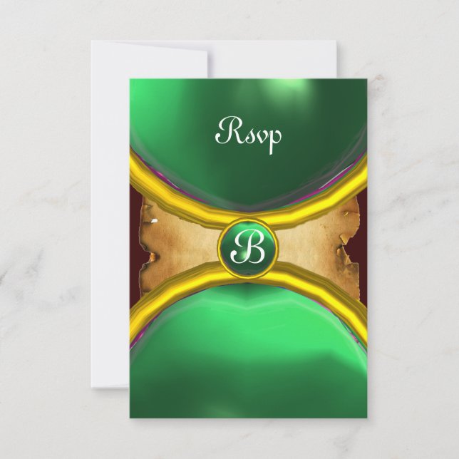 Invitación ANILLOS MÁGICOS ,pergamino de MONOGRAM gema verde (Anverso)
