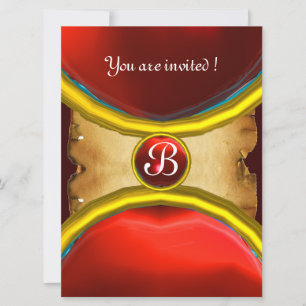 Invitación ANILLOS MÁGICOS, pergamino de monograma gema roja