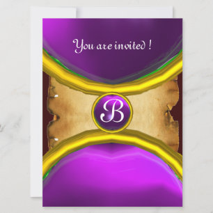 Invitación ANILLOS MÁGICOS, pergamino monograma gema púrpura