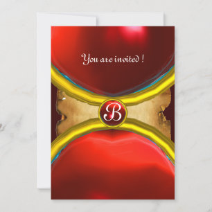 Invitación ANILLOS MÁGICOS, pergamino MONOGRAMA gema roja