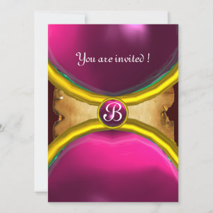 Invitación ANILLOS MÁGICOS, pergamino MONOGRAMA gema rosa