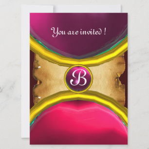 Invitación ANILLOS MÁGICOS, pergamino monograma gema rosa