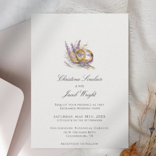 Invitación Anillos minimalistas Boda de Lavanda Purple Floral