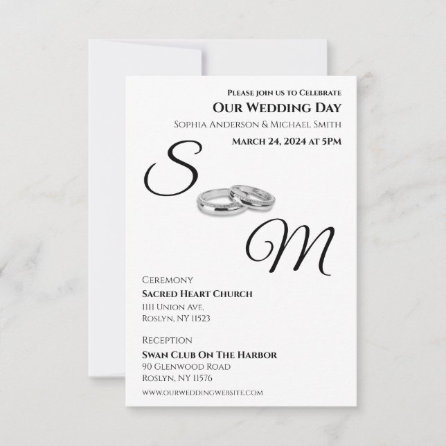 Invitación Anillos monográficos blancos y negros-Bodas- (Anverso)