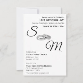 Invitación Anillos monográficos blancos y negros-Bodas-