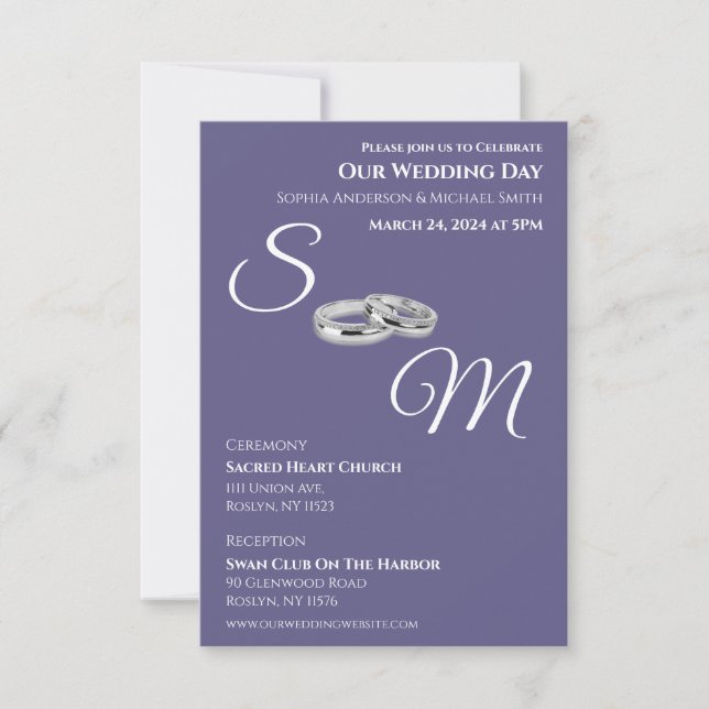 Invitación Anillos morados y monográficos blancos-Bodas- (Anverso)