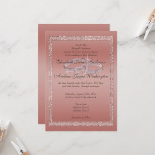 Invitación Anillos Rosa Purpurina de oro y Boda plateado