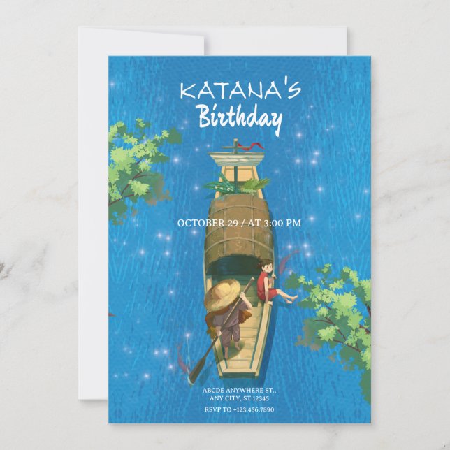 Invitación Animación de barco verano aventura agua azul (Anverso)