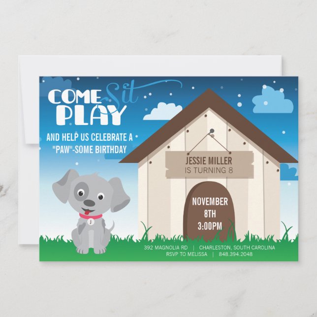 Invitación Animación de fiesta de cumpleaños de perro o cacho (Anverso)