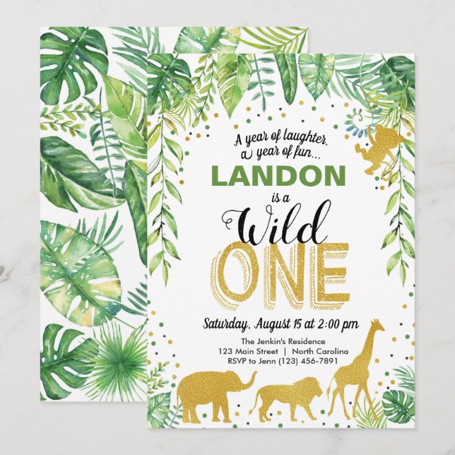 Invitación Animación salvaje de cumpleaños Jungla Safari Anim (Anverso / Reverso)