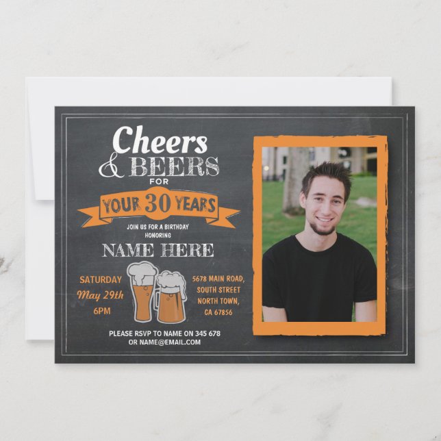 Invitación Animación y cerveza Fotografía del cumpleaños Invi (Anverso)