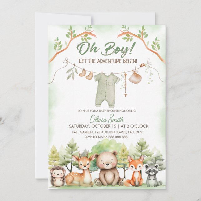 Invitación Animal Adventure clothesline baby shower (Anverso)