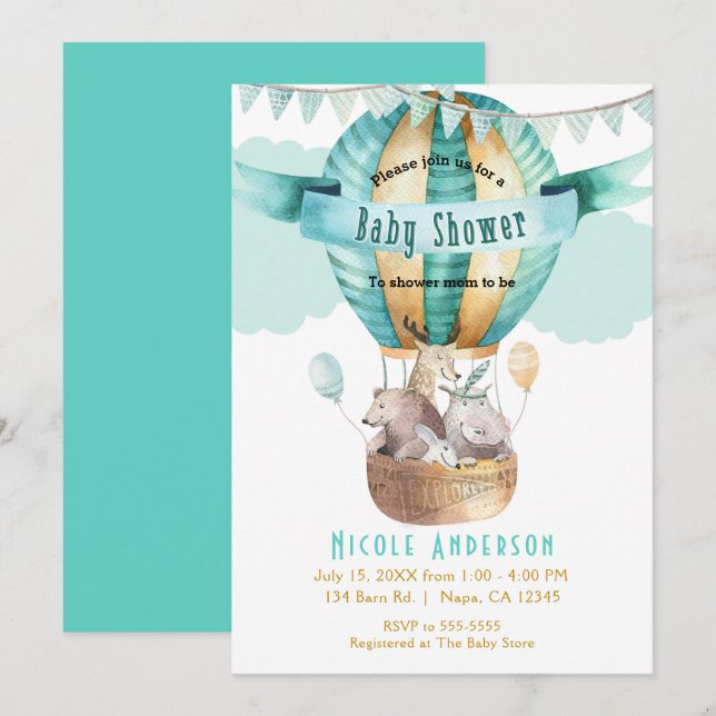 Invitación Animal Adventure Watercolor Boho Baby Shower (Anverso / Reverso)