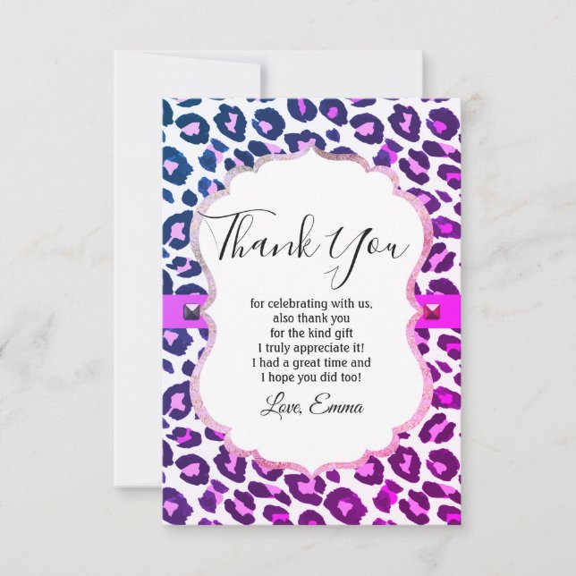 Invitación Animal, animal print, Leopard, cheetah gracias (Anverso)