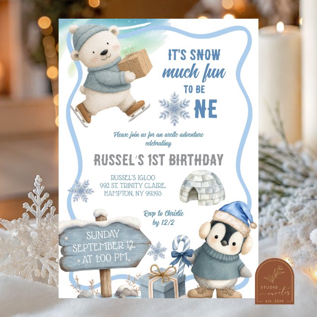 Invitación Animal Ártico Oh Qué Diversión Primer Cumpleaños (Subido por el creador)
