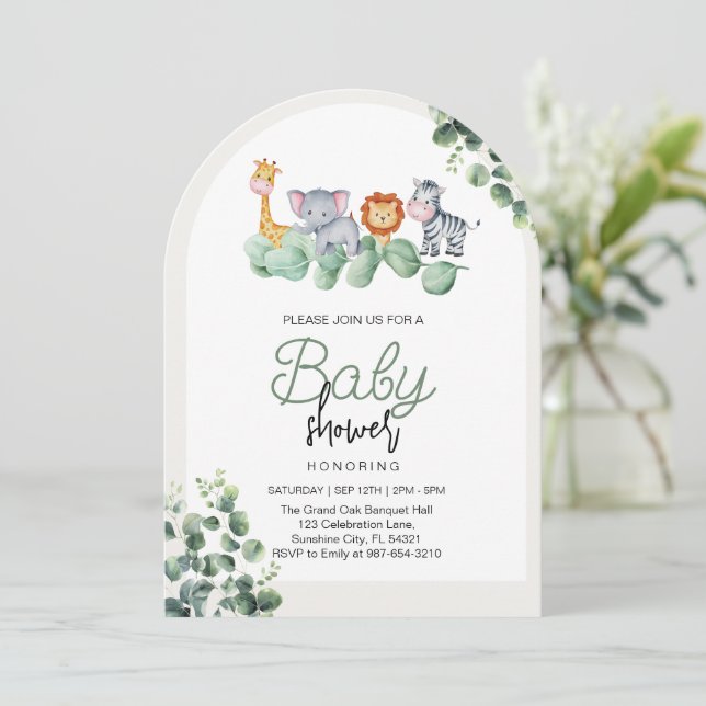 Invitación Animal Baby Shower, Eucalyptus Flower (Anverso de pie)