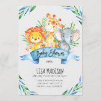 Invitación animal de Baby Shower de la selva