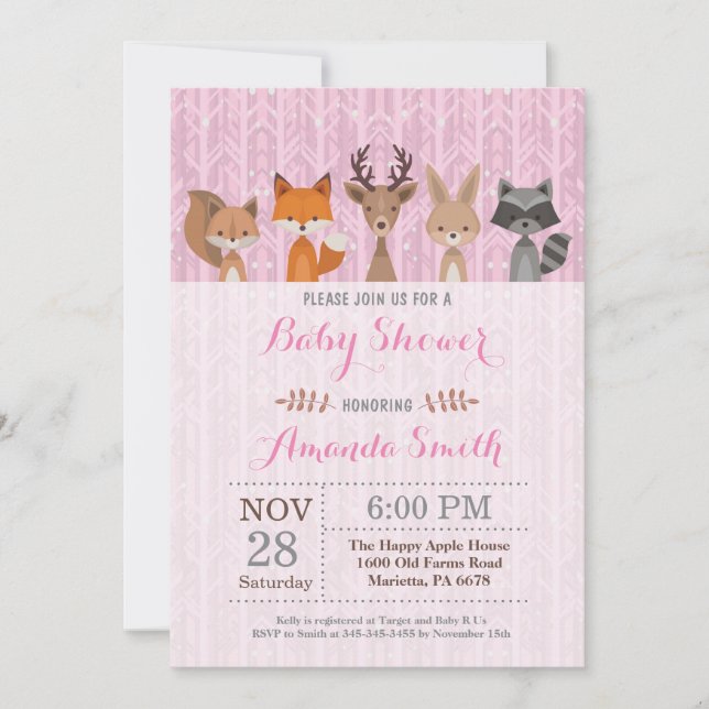Invitación animal de Baby Shower del chica del (Anverso)