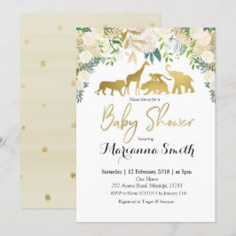 Invitación animal de Baby Shower del safari floral