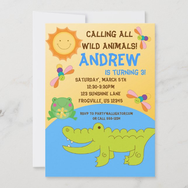 Invitación animal de la fiesta de cumpleaños de la (Anverso)