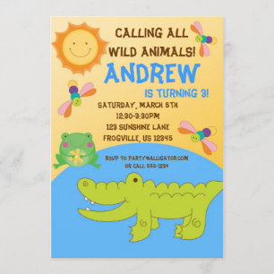 Invitación animal de la fiesta de cumpleaños de la