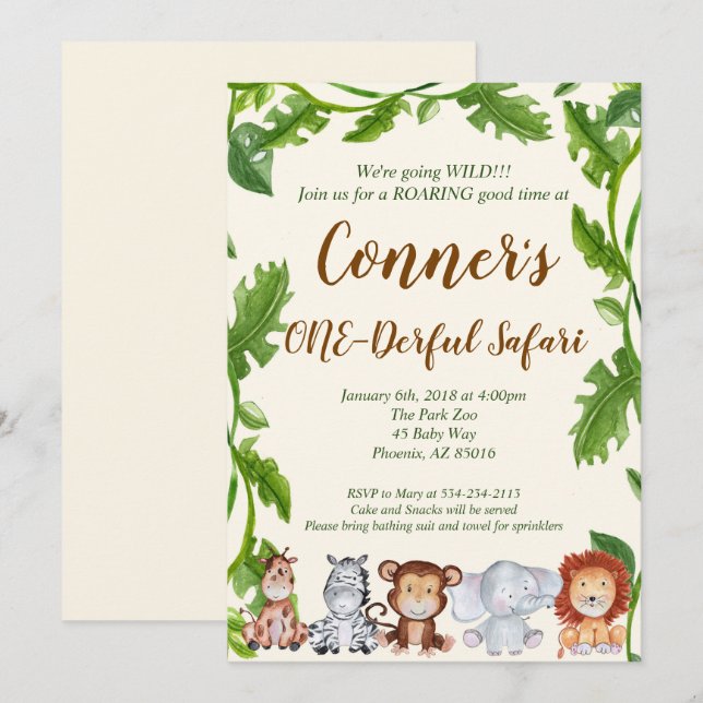 Invitación animal de la fiesta de cumpleaños de la (Anverso / Reverso)