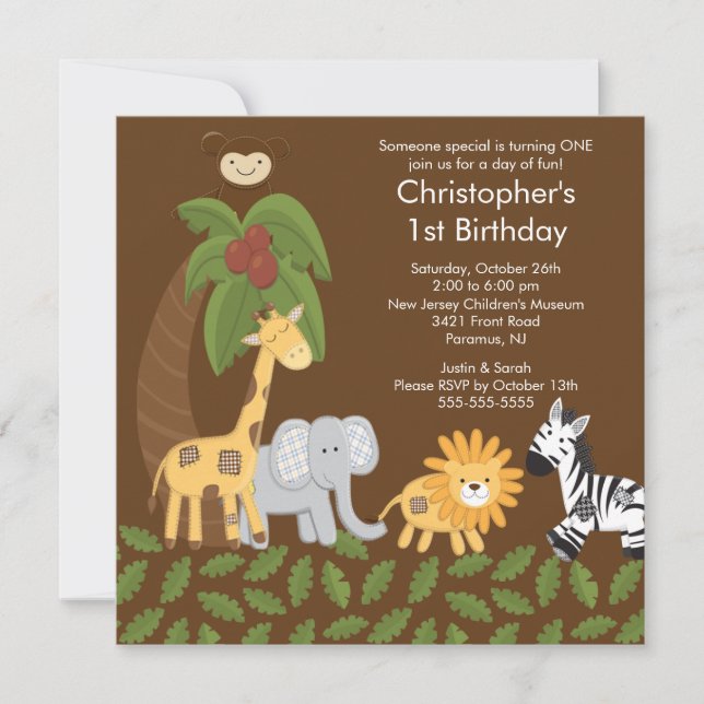 Invitación animal de la fiesta de cumpleaños del (Anverso)