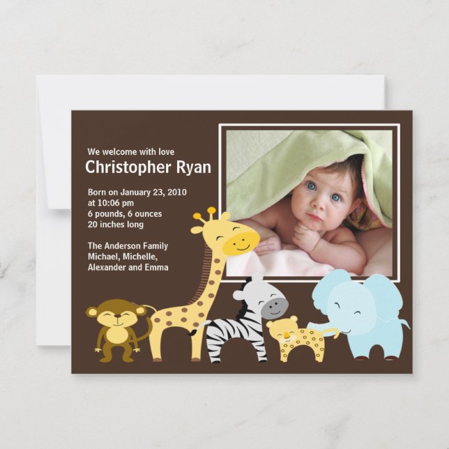 Invitación animal de la foto del nacimiento del (Anverso)