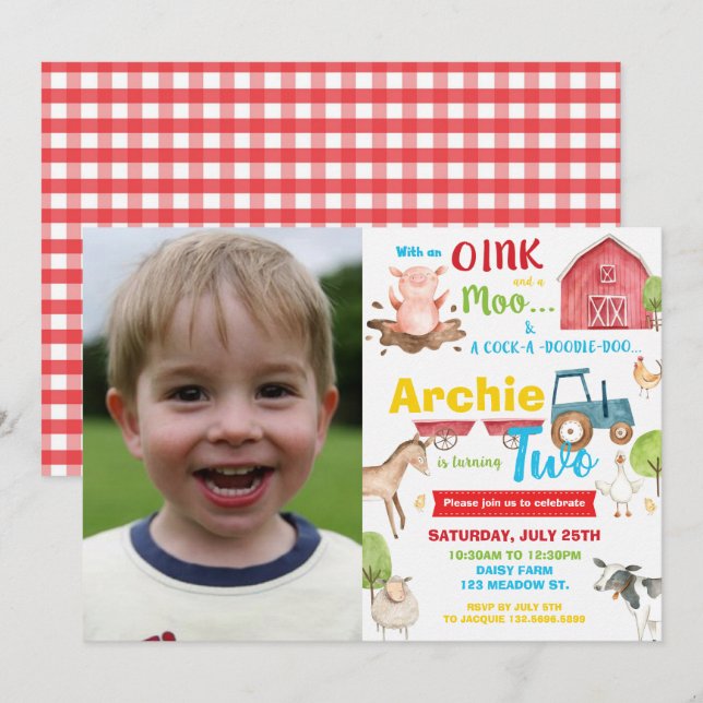 Invitación Animal de la granja de la fiesta de cumpleaños Bar (Anverso / Reverso)